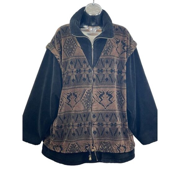 vtg 90's‎ Denali fair isle skier print peplum teddy jacket sz L - Picture 1 of 7